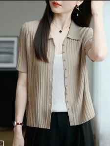 Comfortable Breathable Short Sleeve Knitted Tencel Linen Open Cardigan Womens Summer Thin Short Top for Skirts Casual Style Slim Fit