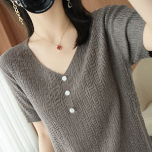 WANGGONGZHU | Princess Wang Ice Silk Knitted Top Women Summer Thin Loose Short Sleeve T-Shirt Casual Versatile Fashionable Casual Top