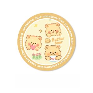 Butter Bear Car Leather Coaster Decorative Storage Tray Non-Slip Heat Resistant Mat Universal Vehicle Interior Accessories