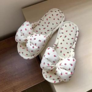 XIXITIAO Dép Đi Trong Nhà Có Nơ Dành Cho Nữ Thiết Kế Hình Quả Dâu Dễ Thương Thời Trang Phong Cách Nữ Tính Trong Nhà Thoải Mái Giày Đế Phẳng Polyester