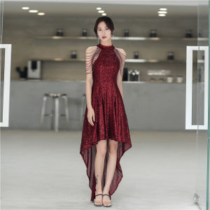 Elegant Sequin Evening Dress Womens New Style Shoulder Tassel Queen Atmosphere Long Front Short Back Dress High Quality Fabric