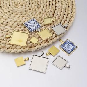 2 Khay Đế Khảm Hình Vuông Bằng Thép Không Gỉ 2 Cái Khung Trống Để Khảm Kích Thước 10-30mm Dùng Làm Mặt Dây Chuyền Phụ Kiện Trang Sức
