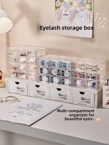 Acrylic Desktop Storage Box with Drawers Grid Design Contact Lens Organizer Multi-layered Clear Plastic Clutter Organizer