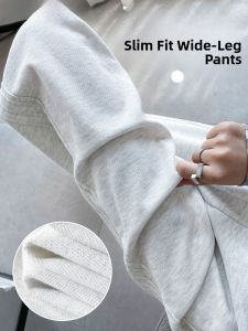 JIANGLU | Slim Wide Leg Pants Womens High Waist Drapey Sporty Casual Versatile Straight Cut Rice Noodle Pants Autumn 2024 Loose Fit