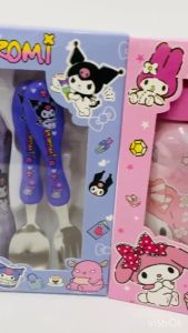 iSchoolDy Kids Kuromi Cinnamoroll Melody Unicorn My Little Pony Spiderman Car 350ML Mini Bottle Cutlery Set