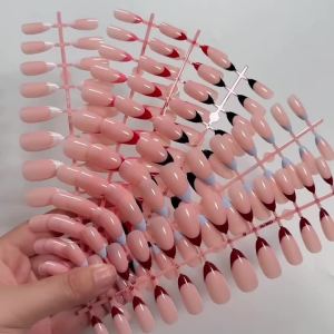 144Pcs Colorful French Tips Almond Fake Nail Mixed Glossy Red White Nude Pink Press On Nail for Women Wearable False Fingertips