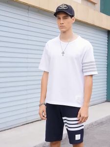 Mens waffle short-sleeved t shirt for men loose round neck sports casual T-shirt top