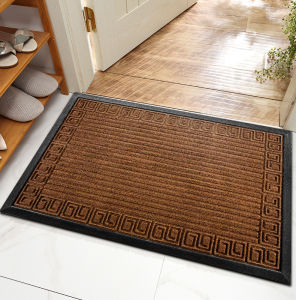 เสื่อประตูหน้ายางธรรมชาติที่ทนทานสำหรับงานหนักพรมเช็ดเท้ากันน้ำได้ทุกฤดูแผ่นปูพื้นกันรอยเปื้อนและซีดจางพรมทางเข้านอกอาคารในร่มโปรไฟล์ต่ำสำหรับทางเข้าและลานบ้าน