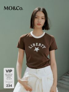 MO&Co. | Elastic Cotton Short Sleeve T-Shirt Retro Collar Slim Fit White