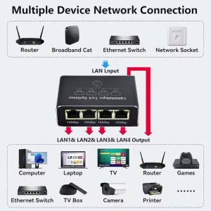 Kebidumei | 1 IN 2/3/4 OUT Network Splitter 1000Mbps RJ45 Adapter Gigabit Converter Internet Ethernet 8P8C Extender Plug Extension