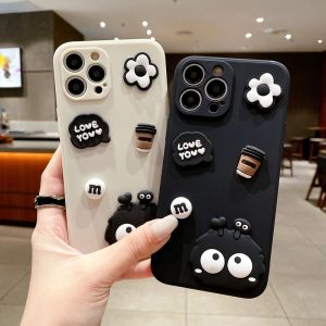 Cute Cartoon Coffee Coal Ball Phone Case for Xcover5 S23 S22 S21 A25 A24 A34 A53 New Model A04E Protective Cover with 3D Flower Design