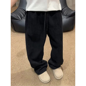 Quần Nỉ Kẻ Ngựa Mỹ Cổ Điển Cho Nam Mùa Thu Quần Ống Đứng Rộng Rãi Cạp Vừa Quần Dài Thường Ngày Cho Thanh Thiếu Niên