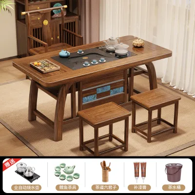Traditional Chinese Zen Wooden Tea Table and Chair Set Multi-use