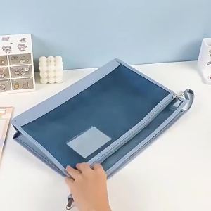 Túi Đựng Tài Liệu Lưới Trong Suốt Khổ A4 Dung Tích Lớn Khóa Kéo Đôi Di Động Tiện Dụng Cho Trường Học & Văn Phòng