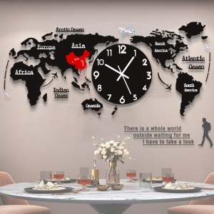 Modern World Map Creative Living Room Wall Clock Luxury Fashion Home Decor Silent Acrylic Material Living Room Wall Clock