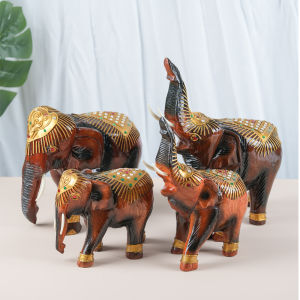 TAIMUJIA | Southeast Asian Style Wooden Carved Elephant Statue Feng Shui Home Decor