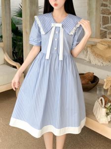 Váy Dài Cổ Bẻ Kẻ Sọc Mùa Hè Dáng Chữ a Cỡ Lớn Cho Nữ Váy Midi Cổ Điển Váy Công Sở Váy Chữ A Váy Cotton