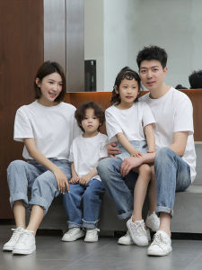 White Family Matching T-Shirts Summer Photography Outfit for Mother Daughter Son Cotton Korean Style Thin Cotton Tee