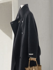 4 U4u Dark Gray High-End Elegant Long Double-Sided Woolen Coat Womens Winter Clothes New Arrival French Retro Outwear