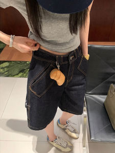 กางเกงยีนส์ทรงตรงเอวสูงทรงหลวมสไตล์ย้อนยุคแบบบางสำหรับผู้หญิงในช่วงฤดูร้อน กางเกงขาสั้นทรงหลวมลำลองสำหรับฤดูร้อน