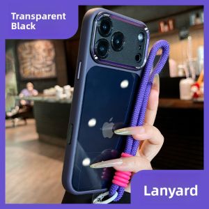 DAIMANG | With lanyard suitable for Apple 17promax mobile phone case dark blue new iphone18pro all-inclusive anti-fall 16 simple 15 metal lens 14 transparent black 13 12plus