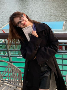 RAINY สไตล์อังกฤษ ผู้หญิง ยาว เสื้อโค้ท หลวม Fit With เอว เข็มขัดไหล่ สายคล้อง Double Buttoning Pure Color ผ้าฝ้าย ฤดูใบไม้ผลิ ฤดูใบไม้ร่วง