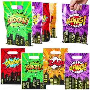 SuperHero Theme Party Favor Bags With Handle 50/10Pcs Plastic Gift Candy Bags for Baby Shower Boys Girls Birthday Party Supplies