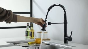 Stainless Steel 304 Single Pull Out Kitchen Faucet Modern Mixer Tap Basin Sink Sprayer Head Nozzle 360 Spring Faucet