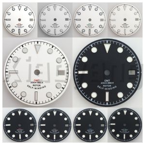 29mm Black/White Sterile Matte GMT Watch Dial Orange GMT With Green Luminous Date Window Fit For NH34 Movement Accessory Parts