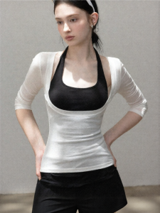 Cantonstory | Lyocell Waist-Tied Sleeve-Tee & Halter Vest Set