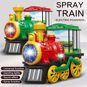 Electric Steam Train Toy with Spray Lights & Sounds – Vintage Locomotive for Kids Battery Operated Bump-and-Go Toy Gift