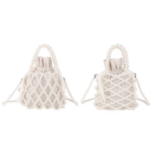 Women Crossbody Bags with Pearl Woven Design Casual Shoulder Bag for Travel and Shopping in Elegant Blue and Brown Shades