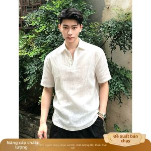 ZHUOCAN | Áo Polo Linen Tay Ngắn Thoáng Khí