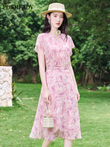 POEMLADY | Summer Vacation Silk Dress Pink Print