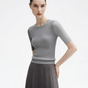 AMII | Summer Leisure Round Neck Color Block Mid-Sleeve Slim Knit Top