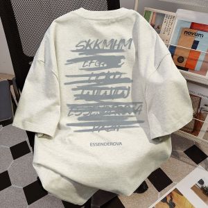Heavyweight Pure Cotton American High Street Design Letter Print Short Sleeve Womens T-shirt Summer New Loose Couple Tops