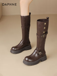 Daphne Thick Heel Long Boots Womens 2025 New Autumn Winter High Tube Boots Brown Fleece Lined Knight Long Boots Casual Style