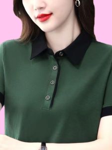 QIAOXIZI | Fashionable Slimming Womens Shirt Short Sleeve T-shirt Polo Shirt for Plus Size Middle-aged Mothers