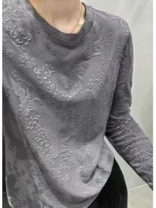 Slimming Effect Phoenix Bird Embroidery Short Sleeve T-Shirt Womens Fashion Summer Top Gray Color Street Style Casual Loose Fit