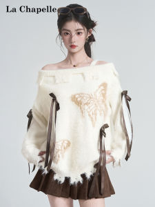 La Chapelle | Butterfly Jacquard Laid-back Loose Off-shoulder Sweater