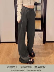 High Waist Drawstring Fitness Sports Pants Soft Ribbed 30 Inch Cuffed Wide Leg Casual Straight Cut Running Outdoor Womens Trousers