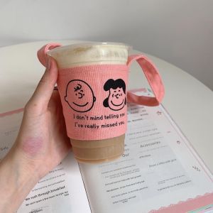 Adorable Snoopy Cartoon Portable Beverage Cup Bag Eco-friendly Heat-resistant Packaging Cup Cover Household Essentials