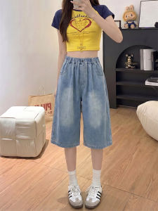 Quần Jeans Capri Cao Waisted Màu Xanh Nhạt Phù Hợp Với Phụ Nữ Ống Rộng Dáng Thẳng