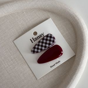 Brown Red Plaid Color Block Hair Clips Cute Girl Side Bangs Duckbill Hair Clips Textured Hair Accessories Fashionable Hairpins