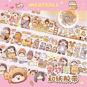 Cute Pet Themed Meatball Paper Tape Whole Roll Circular Scrapbooking Material Labels Lovely Collage Business Supplies