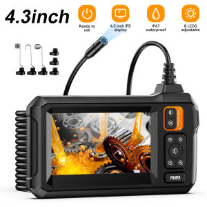 Industrial Endoscope Camera 4.3inch IPS Screen 8mm HD1080P IP67 Waterproof 8 LED Light Inspection Borescope for Pipe Car Repair