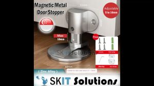 【SKIT SG】Magnetic Metal Door Stopper Heavy Duty No Sliding Doorstop Wedge Adjustable Height Prevent Collision Adhesive or Drill on Door Stop Doorstops Stopper Zinc Alloy Doorstopper Suitable Door Seam between 5.5mm - 30mm