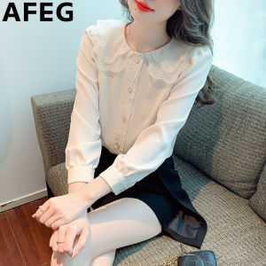 AFEG solid color Korean version doll collar fashion loose temperament chiffon bubble sleeve blouse