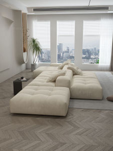 Wabi-Sabi Style Fabric Sofa Living Room Double-Sided Seat Tofu Block Size Creative Corner Combination Luxury Soft Sponge Filling