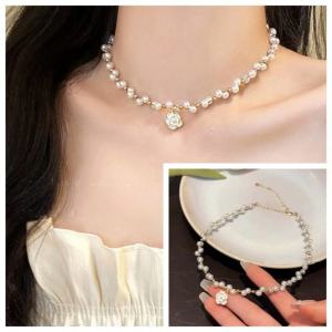 🔥French Style Pearl Camellia Necklace Women High-end Collarbone Chain Versatile Trendy Necklace LovelylifeFu👍